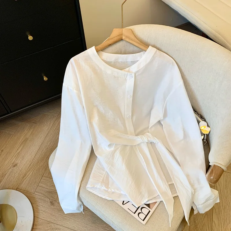 

Женские длинные Sve irt Ele Commuter, осень 2023, новый высококачественный дизайн Sense irt с белым воротником, свободный крой премиум-класса