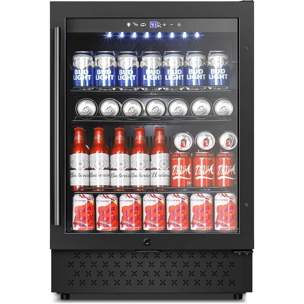 

Tylza Beverage Refrigerator 24 Inch, Under Counter/Freestanding Drink Fridge, 190 Cans Beverage Cooler with Glass Door, Reversib