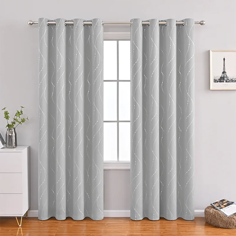 Curtain Blackout for Bedroom Window Curtains Silver Wave Printed Modern Style Blinds Thermal Living Room Decoration 84 Inches