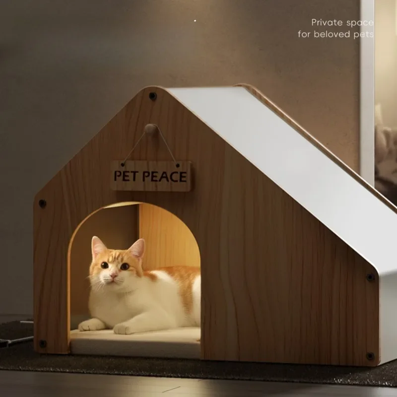 Constant Temperature Cat's Nest for Winter Warmth Pet Bed Closed Style Solid Wood House Sense of Security Kitten Sleeping Bed