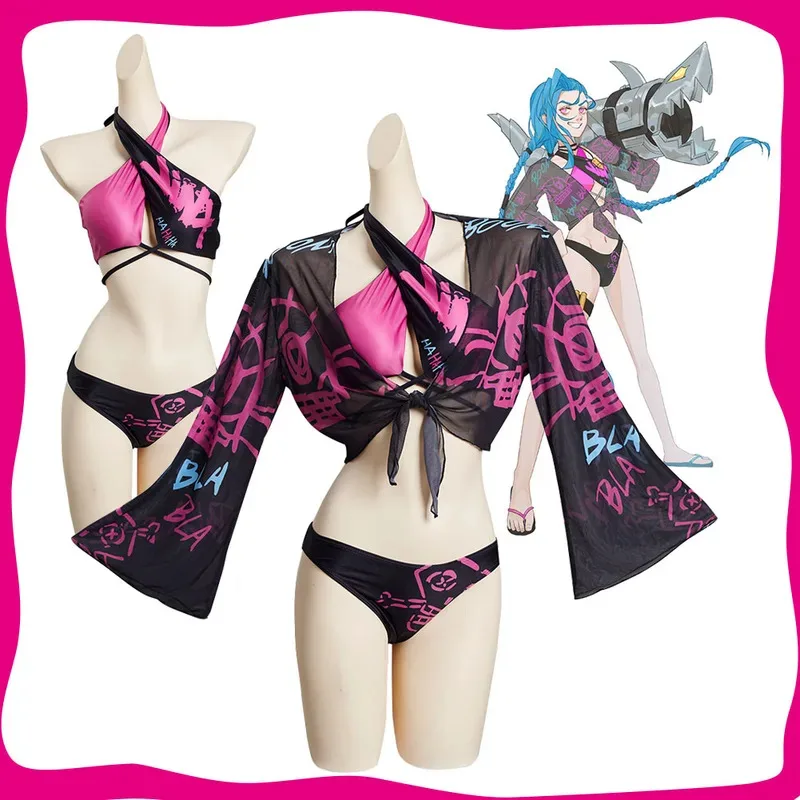 

Cosplay Jinx Arcane Bikini Swimwear Women Costume Game LoL Adult Fantasia Swimsuit Roleplay Outfits Halloween Carnival Suit