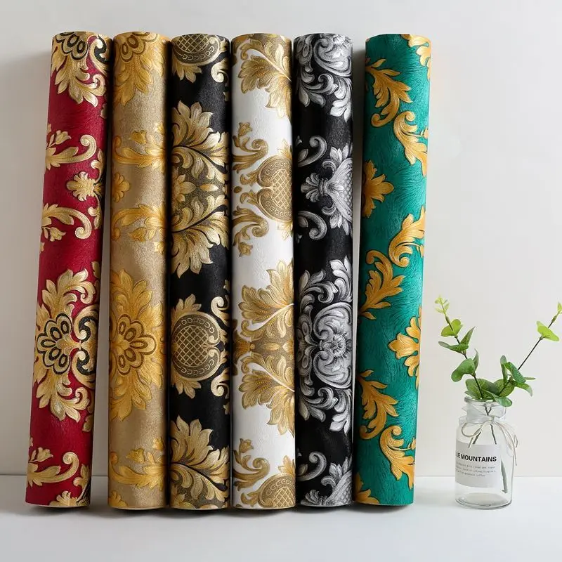 Pure Black Gold 3D European-style Large Flower Wallpaper Bedroom Living Room Background Wall Luxury KTV Bar Embossed Wallpaper