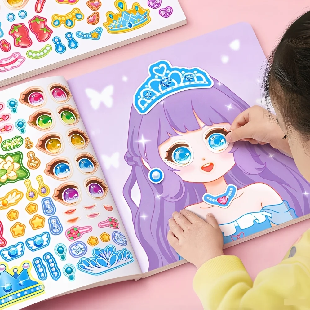 Random 2 DIY Face Sticker Books - with Fashionable Doll Designs - Dress-Up Game Set - Includes Reusable Stickers, Providing Creative Fun, Beautiful Facial Art, and Interactive Activities - Perfect as Party Favors or Gifts.