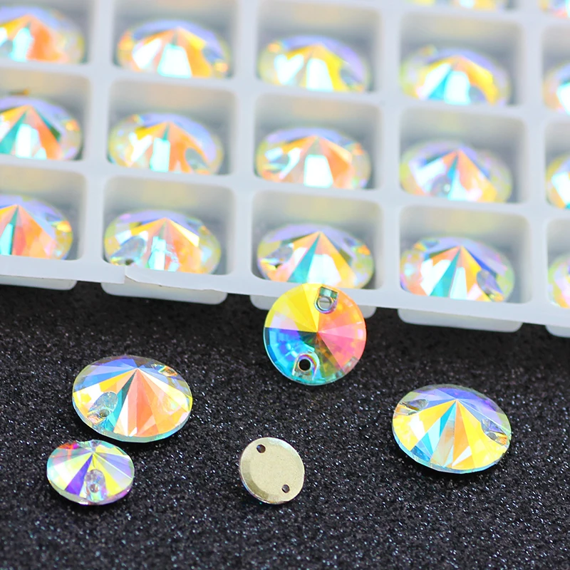 8-18mm High Qulity K9  Round Crystal AB Sew On Rhinestones Rivoli Sew-on Stone Flatback Sewing Glass Strass For Clothing 3200