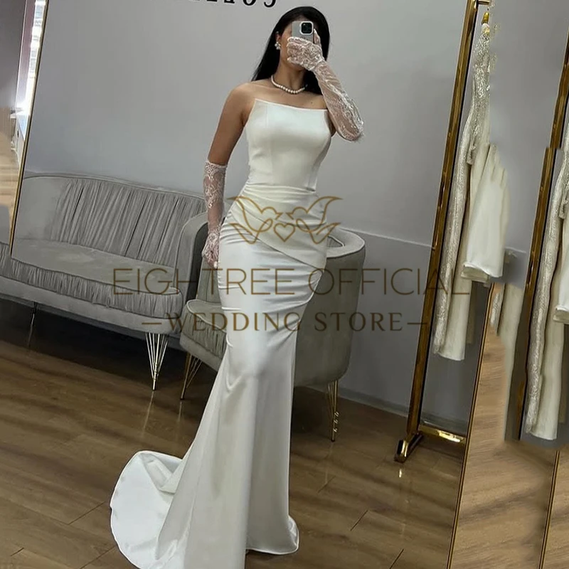 Eightree Simple Mermaid Wedding Dresses Strapless Floor Length Bridal Dress Without Gloves Formal Wedding Prom Gowns Customized