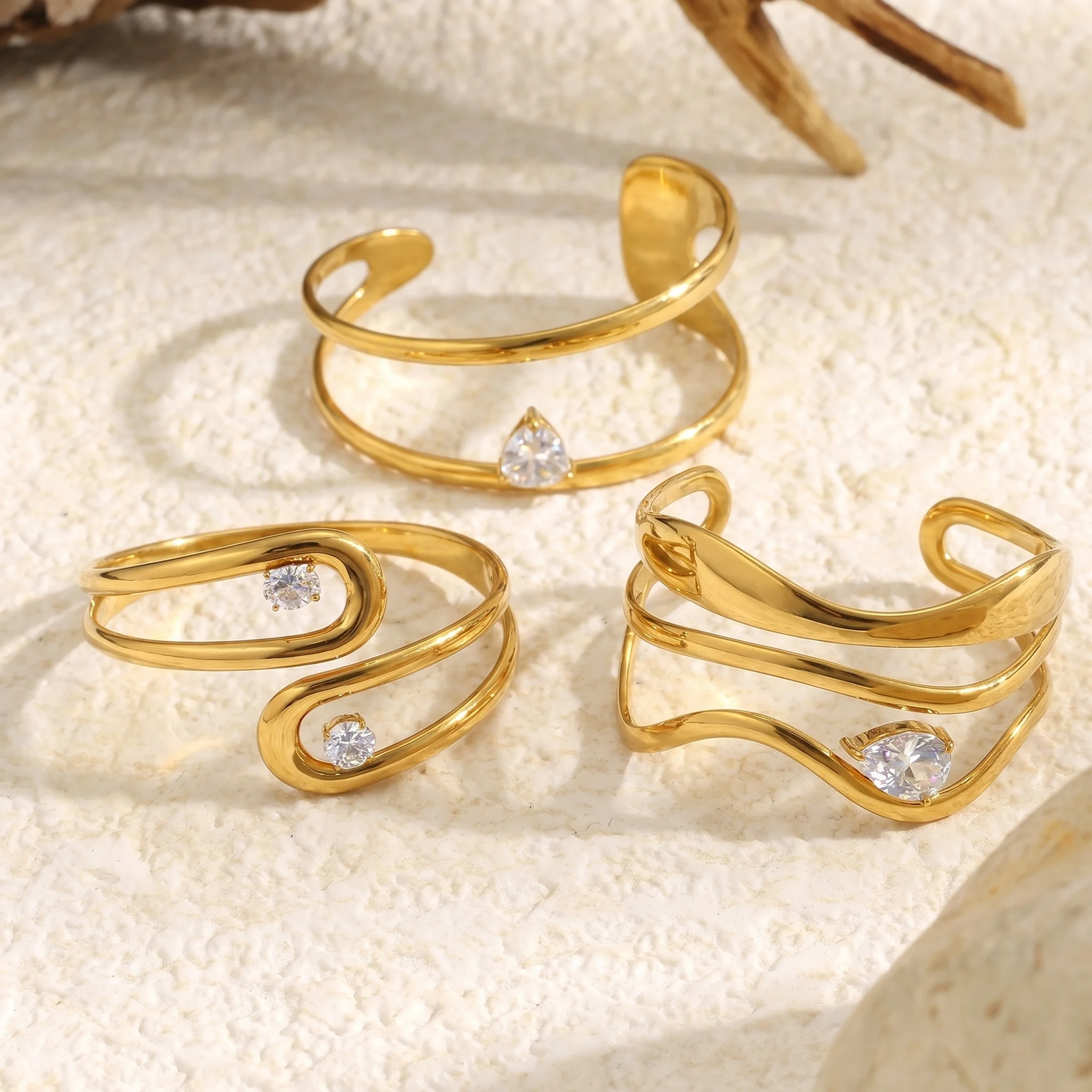 Women's Stainless Steel Plated 18K Gold Bracelet Multi-Layer Water Droplet Heart-Shaped Zircon Jewelry Gift