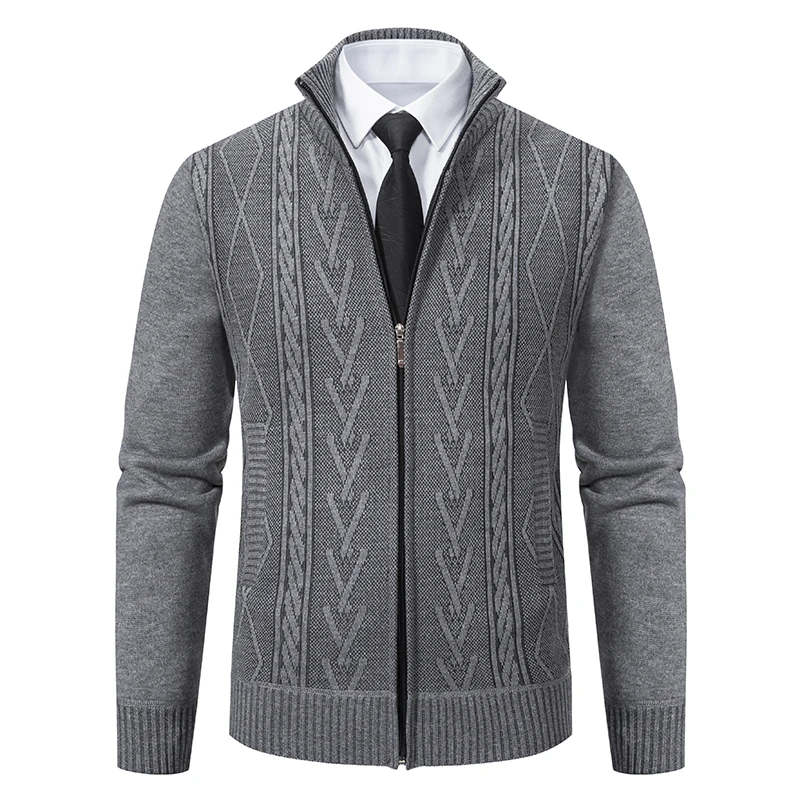 Men\'s Fashion Knitted Jackets Embroidery Full Zip Cardigan Coat Sports Casual Jacket Male Autumn Winter Clothing