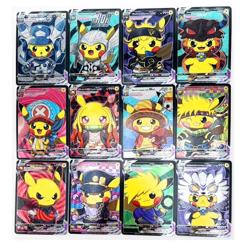 DIY PTCG Pokemon Cosplay Pikachu 55PCS/Set Rough Flash Card Anime Peripheral Game Collection Card Holiday Gift