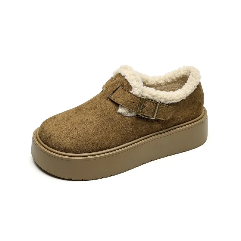 Women's Thick Bottom Fleece Lined Birkfoot Padded Flat Winter Snow Boots Casual round Toe High Top Warm Cotton Shoes 6