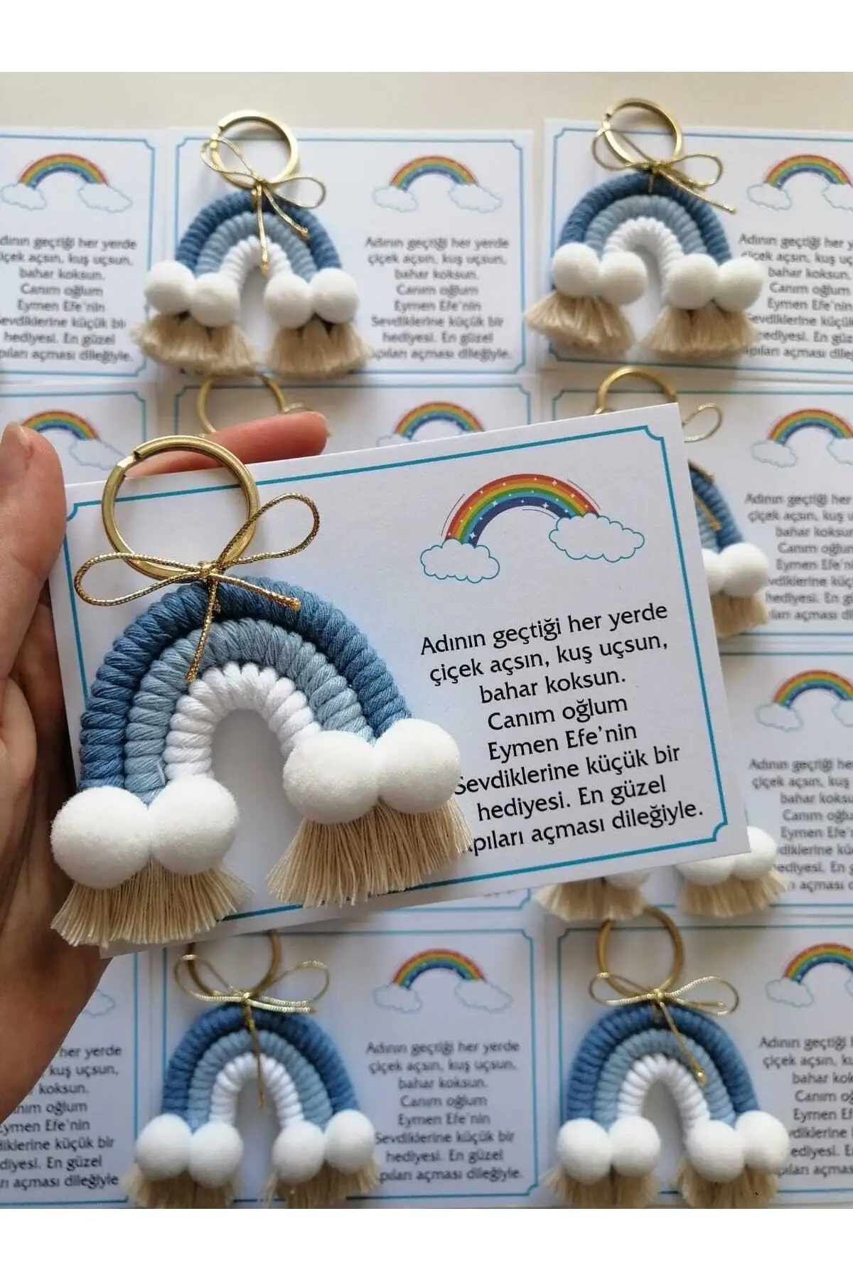 Macrame rainbow keychain with card 15 pcs