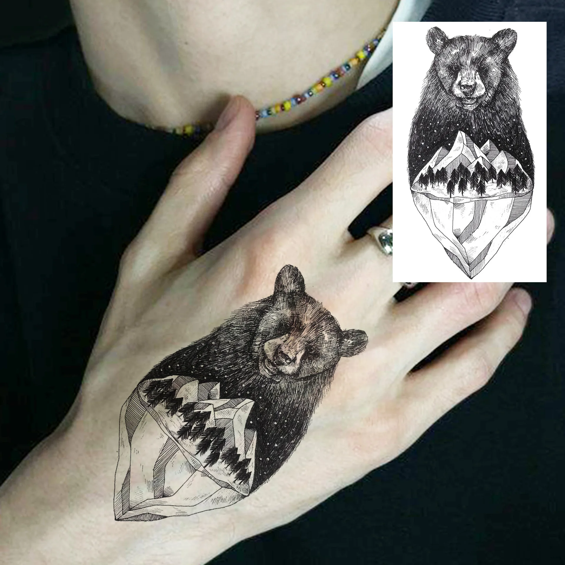 

Waterproof Animal Head Tattoo Stickers High Definition Realistic Durable Non Toxic for Neck Hand Back Skin Safe