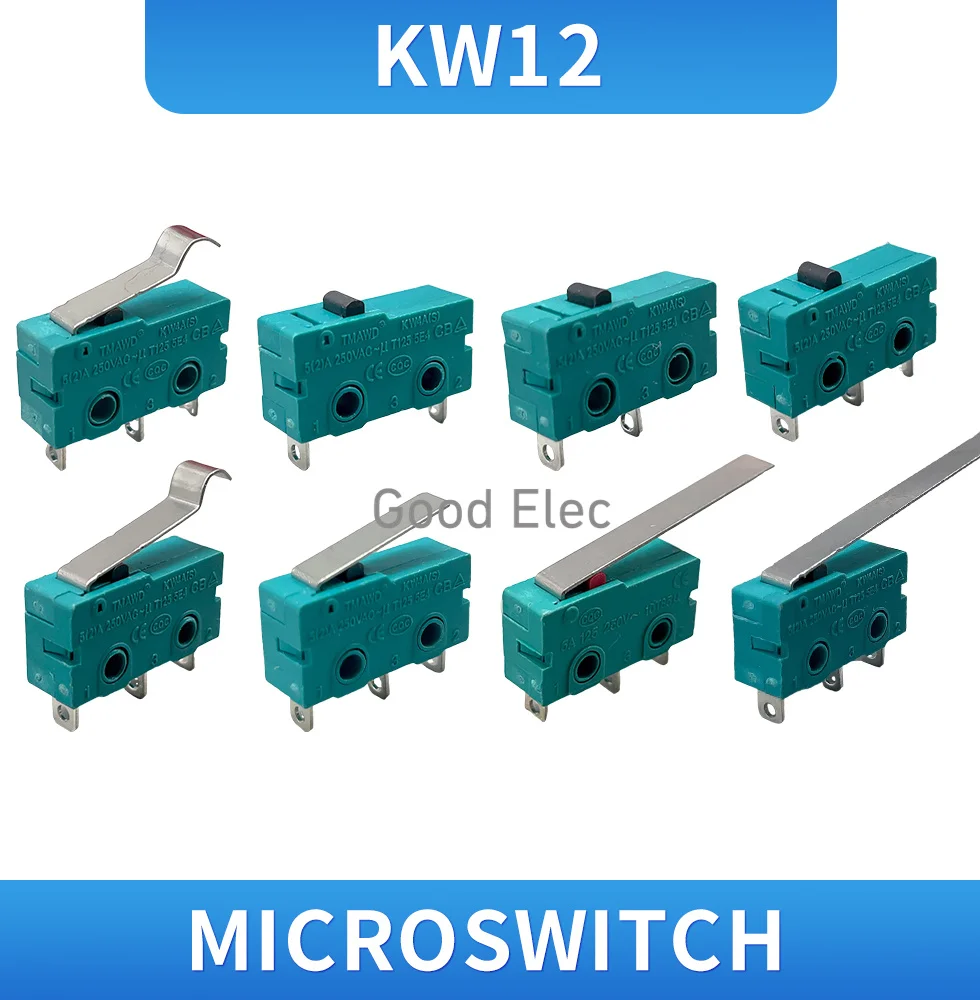 5pcs  KW12  Green Small micro limit switch mechanical stroke 5A 125/250V~10T85 self-reset foot