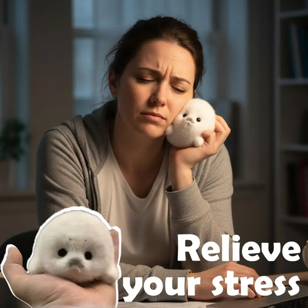 Cute Little Seal Plush Keychain Soft Fluffy Stuffed Animal Pendant Stress Relief Fidget Toy Portable Kawaii Gift for Kid & Adult