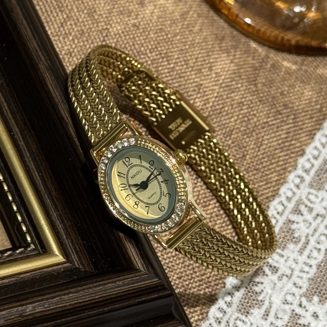 الذهبي ساعة كوارتز الصلب حزام ساعات يد للنساء البيضاوي الهاتفي بسيط سيدة ساعة اليد الإناث ساعة فستان الهدايا reloj mujer