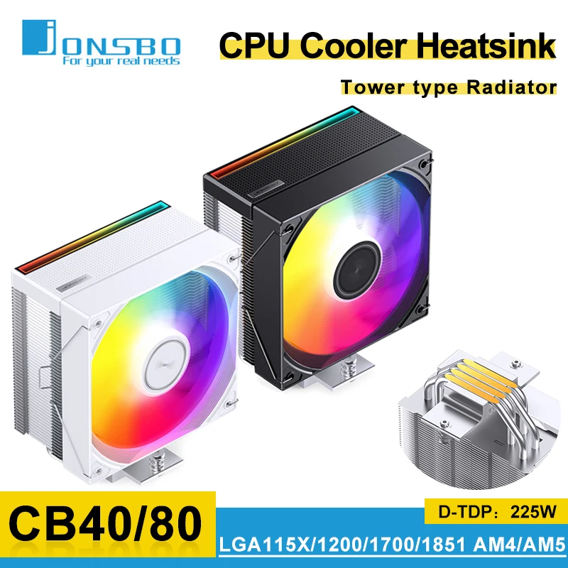 

JONSBO CB40 Радиатор процессора с воздушным охлаждением Tower ARGB 4 тепловые трубки Компьютерный ШИМ-вентилятор охлаждения Радиатор LGA115X/1200/1700/1851 AM4 AM5