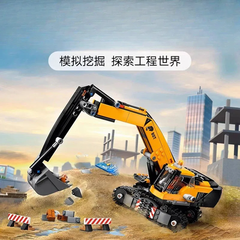 

Городской строительный экскаватор, строительные блоки MOC с 3-мя фигурками, сборка кирпичей, игрушки, подарок для детей