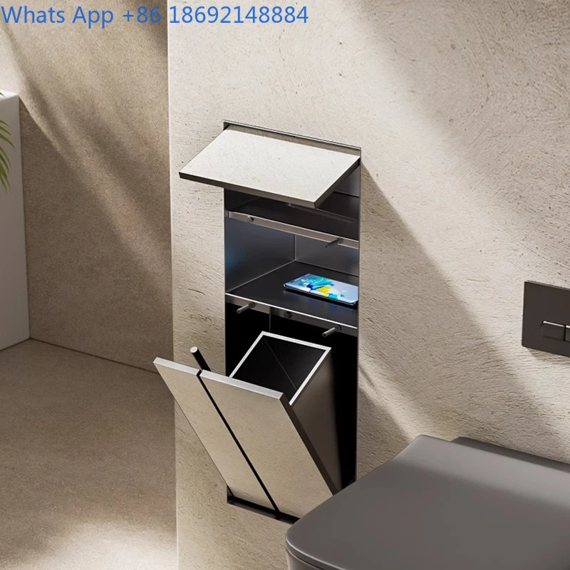 

Скрытый мусорный бак из нержавеющей стали для унитаза, ниша, встроенная коробка для салфеток, полка для туалетной щетки, настенный шкаф