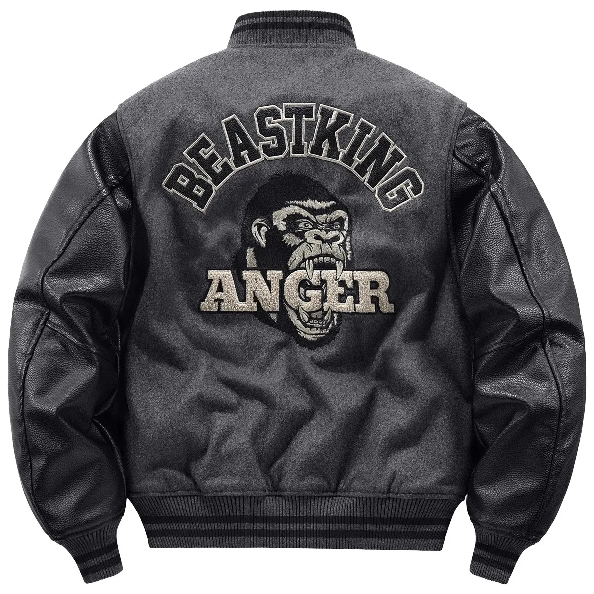 2025 Winter Thick Bomber Jacket Parka Men's Angry Chimpanzee Embroidered Woolen Baseball Jacket Warm Padded Coats Outwears