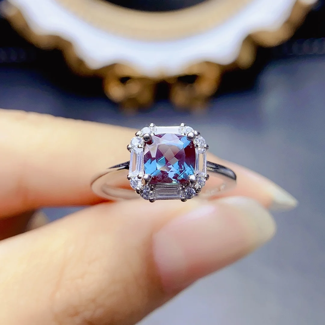 Vintage Style Color Change Alexandrite Solid 925 Sterling Silver Ring June Birthstone Alexandrite Halo Engagement Ring