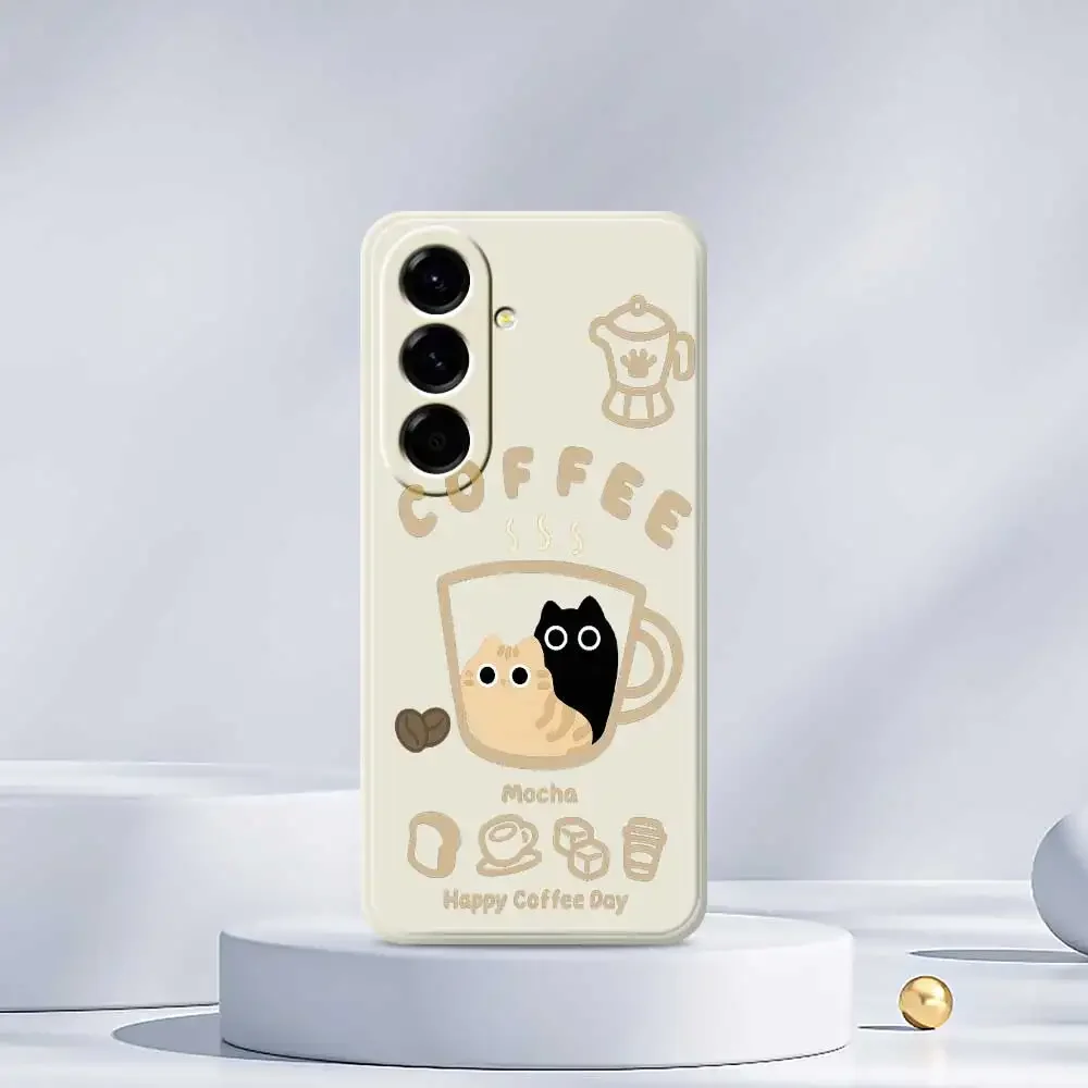 القط القهوة نمط قضية الهاتف لسامسونج A56 A55 A54 A53 A52 5G A36 A26 A16 A06 A35 A25 A15 A34 A24 A14 A33 A32 A23 A13 غطاء