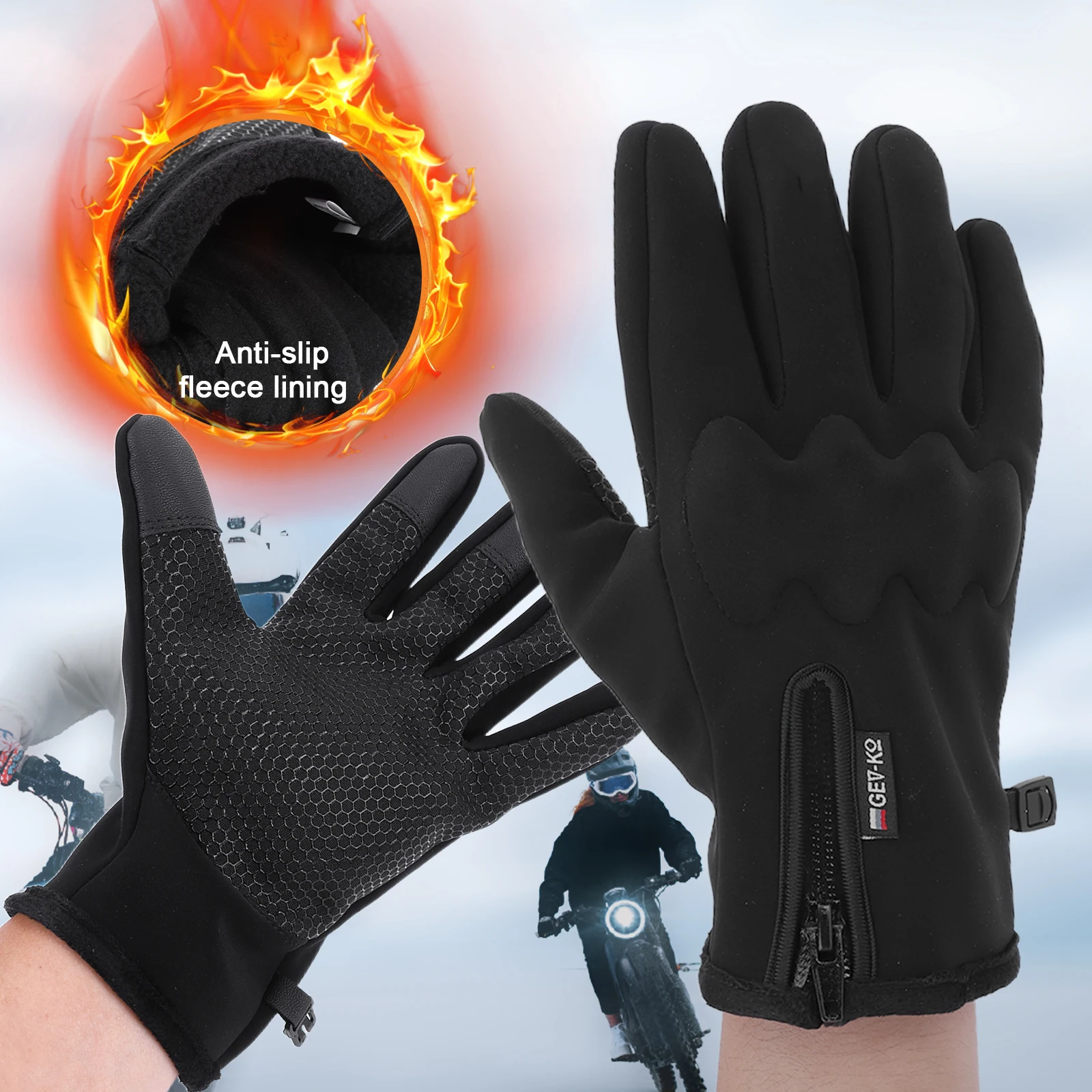 الشتاء التزلج الرياضة لمس قفاز المضادة للانزلاق الحرارية الدراجات قفاز الصوف مبطن قفاز دافئ لقيادة دراجة نارية الصيد #2