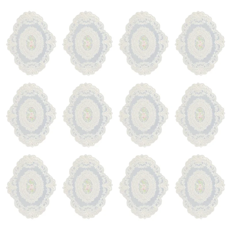 

TFTP-12 Pack Retro Lace Placemats, French Crochet Doilies, Handmade Embroidered Table Mats, 12X16-In Beige Place Mats Cup Mat