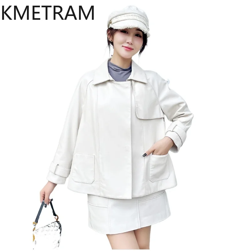 100% Top Layer of Sheepskin Jacket Woman White Genuine Leather Jackets Loose Outerwears Fall Clothes 2025 Women дубленка женская
