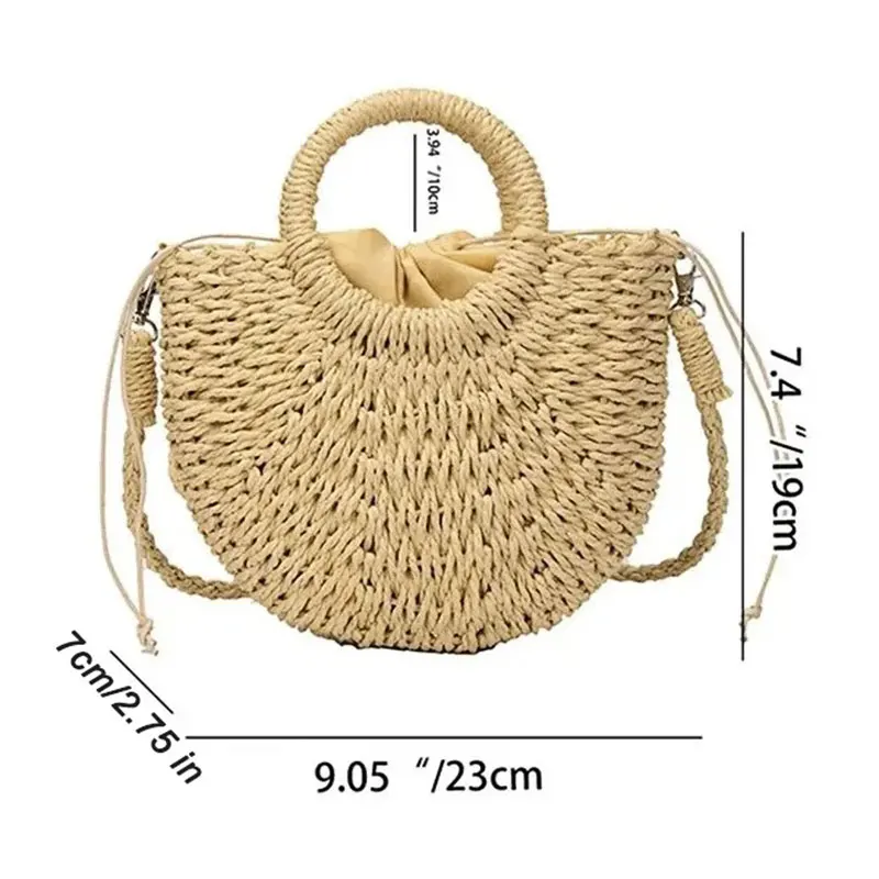 Nuove borse da spiaggia estive per donna borsa in Rattan di paglia intrecciata a mano borse Casual a tinta unita a mezza luna borse a tracolla a