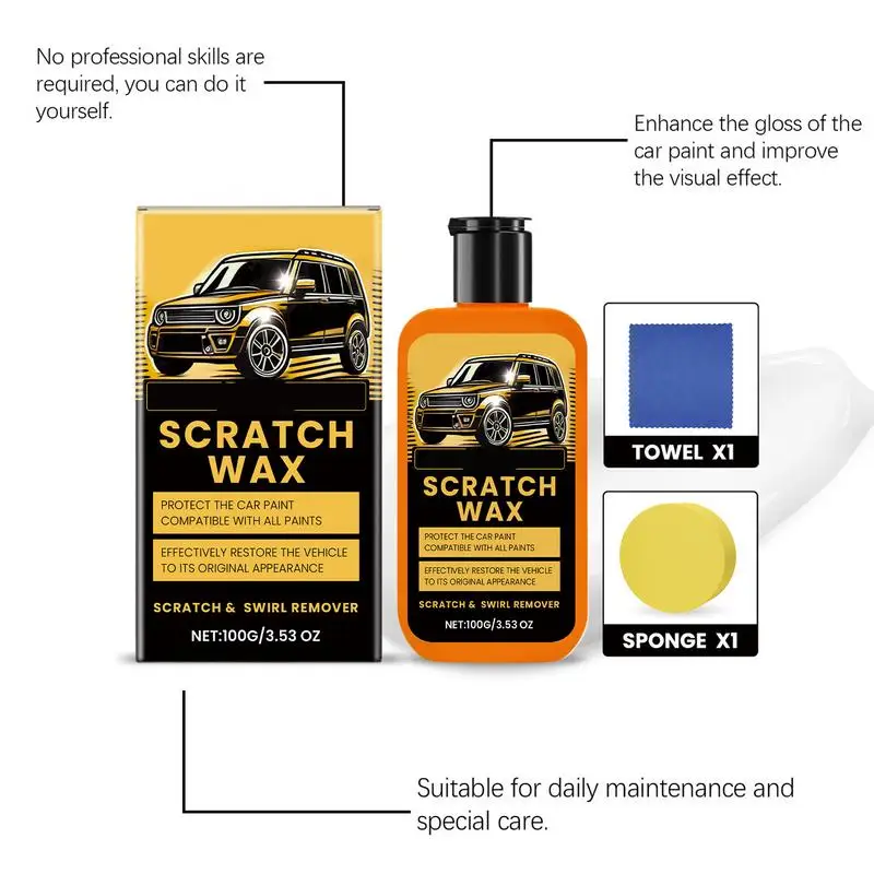 Car Paint Scratch Remover Scratch Polishing Wax Car Refurbishment Brightening Finish Wax Polishing Paste With Sponge For