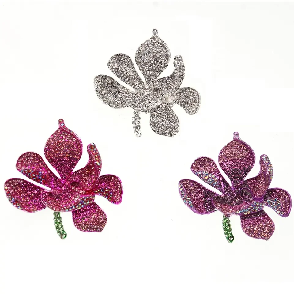 

1 Pcs Fashion Jewelry Rhinestone Orchid Brooch Pin Alloy White/ Pink Flower Brooches for Women