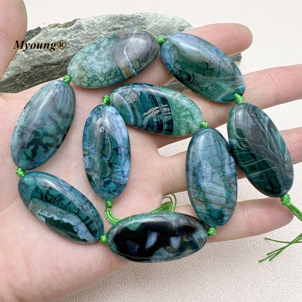 20*40MM 9PCS Large Oval Shape Multicolor Dragon Veins Agates Quartz Slice Pendant Beads MY230910