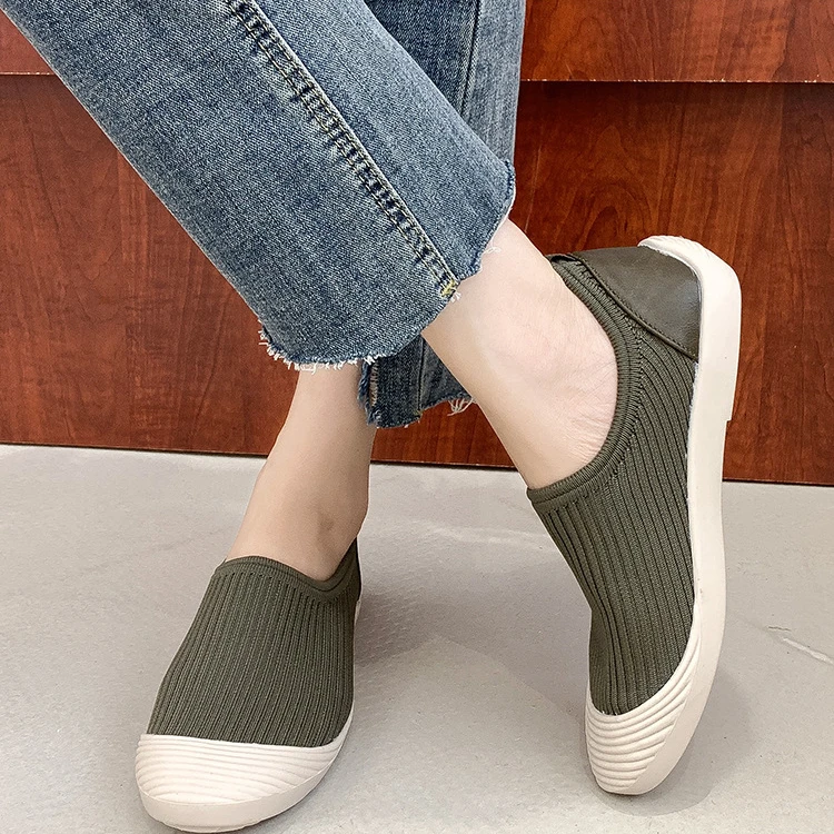 New Women\'s Vulcanized Shoes Korean Version Breathable Flyknit Soft Comfortable Casual Single Shoe Non-slip Botin Verano Mujer