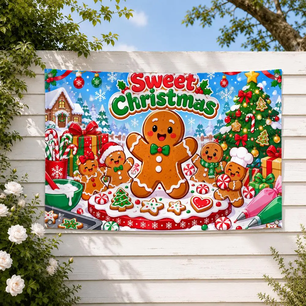 Christmas gingerbread man Flags decor flag banner,wall hanging flag,indoor outdoor wall decor,yard garden porch patio