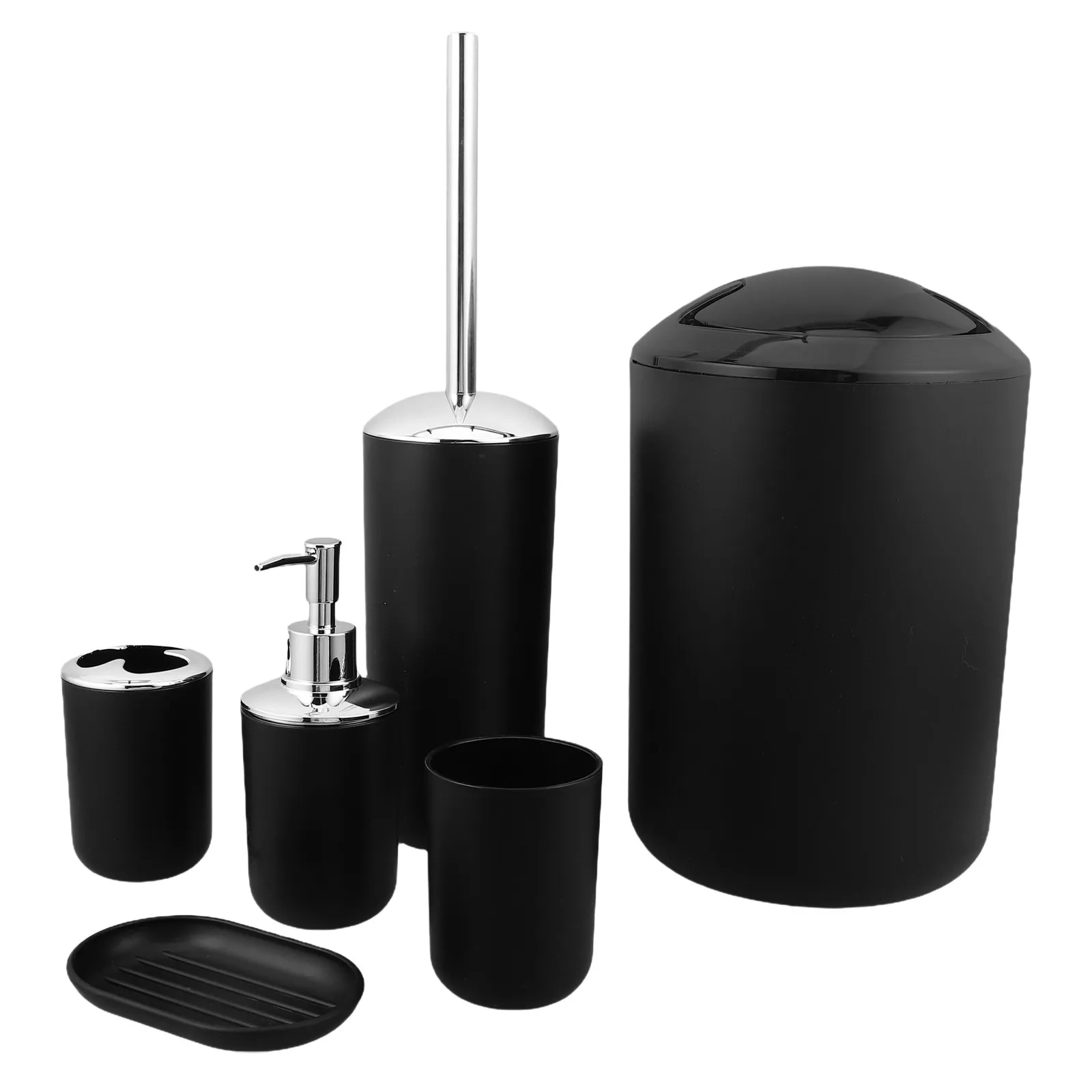

1Set Bathroom Accessories Set Modern Restroom Kit Toothbrush Holder Soap Dish Trash Bin Toilet Brush Sturdy Plastic Bathroom