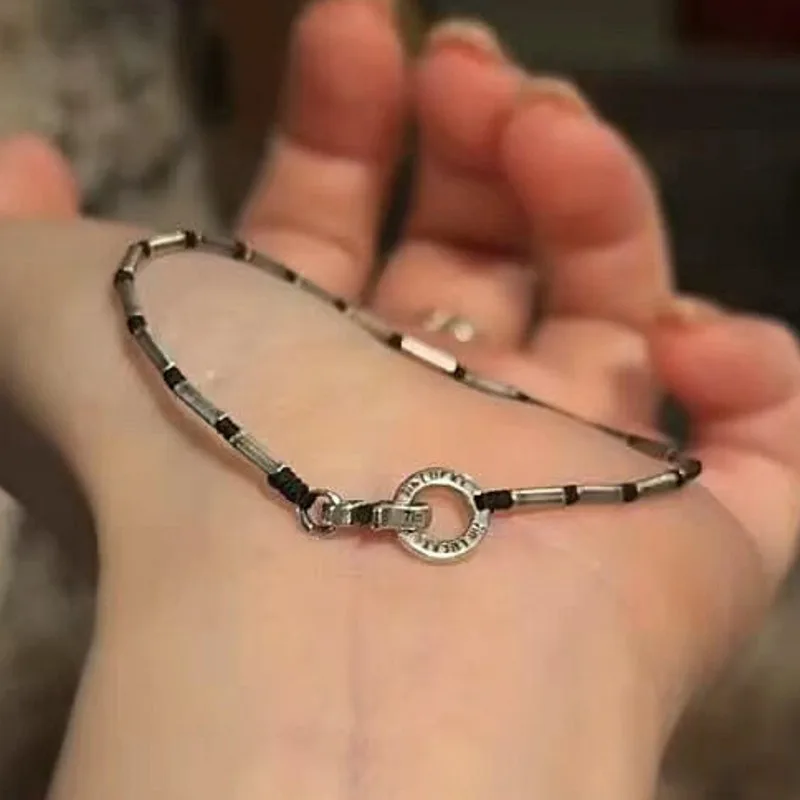 Unique couple style bracelet fashion circle buckle silver black braided rope bracelets for women design sense fashion jewelry