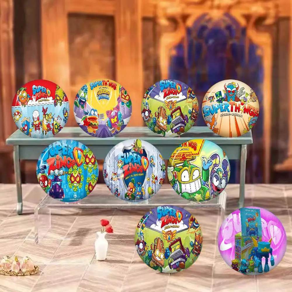Cute Cartoon S-Super Z-Zings Creative Pins Funny Faces Round Snap-in Brooch Badge Backpack Hat Accessories Jewelry Gifts