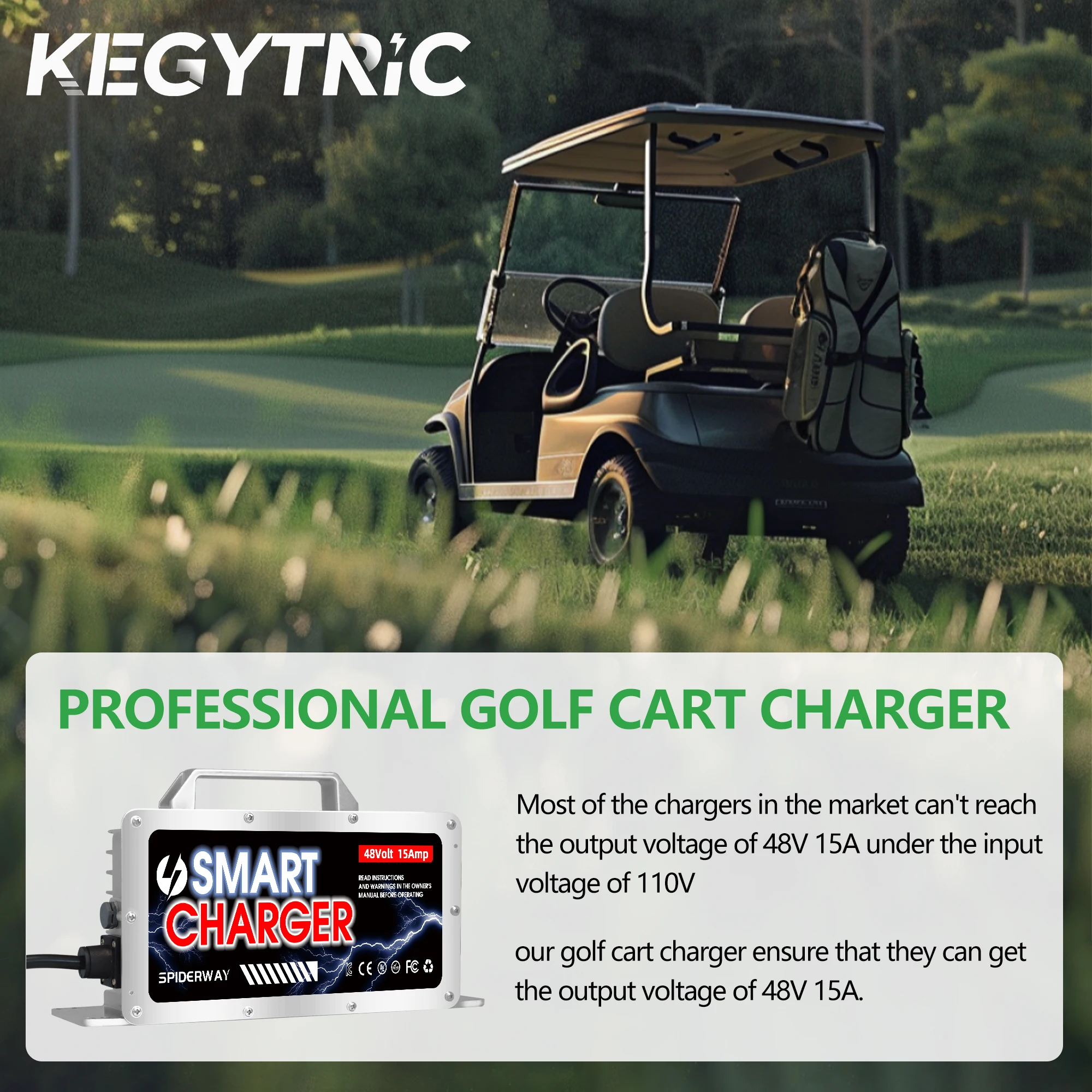 48 Volt 15 Amp Battery Charger Anderson Plug for EZGO Club Car Yamaha Golf Cart
