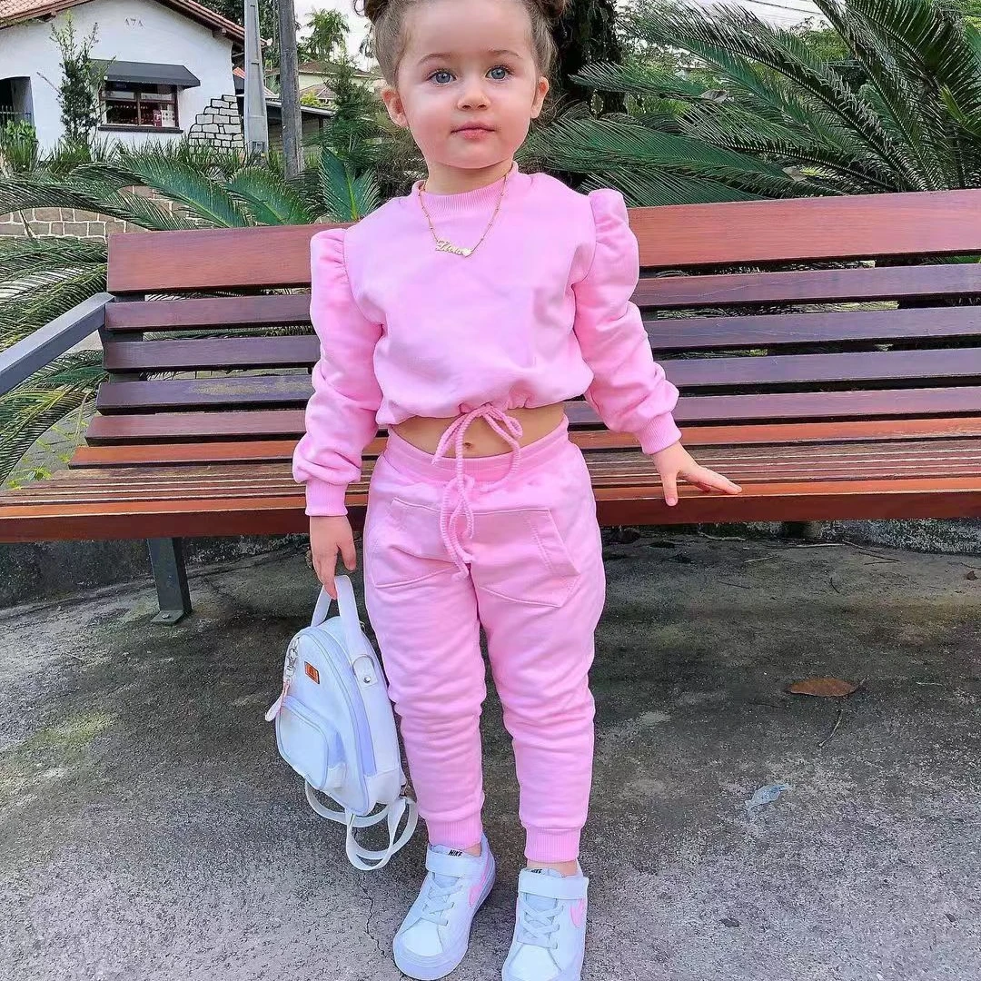 

Spring Autumnn Kids Sports Clothes Sets Girls Casual Solid Long Sleeve Sweatshirt Tops + Pants Children's Clothing For 2-7 Years