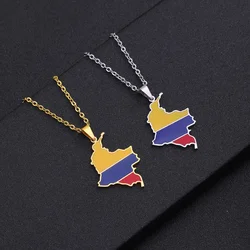 Colombia Map Pendant Stainless Steel Necklace Dripping Oil Map Geometric Ethnic Style Jewelry Wholesale