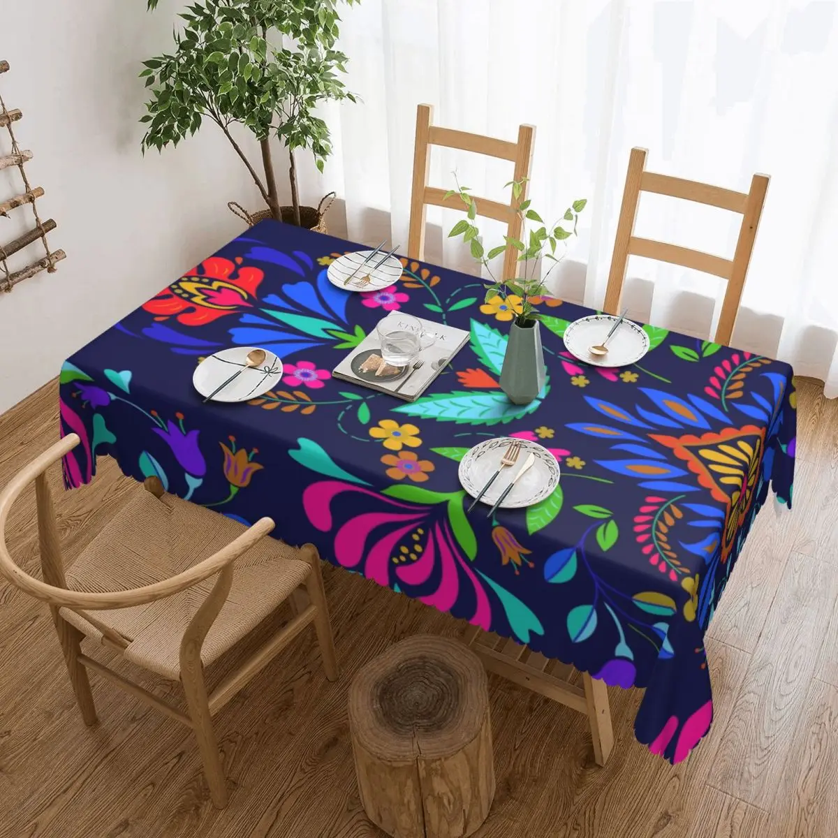 Rectangular Waterproof Folk Mexican Vacation Art Table Cover Colorful Textile Embroidery Table Cloth Tablecloth for Picnic