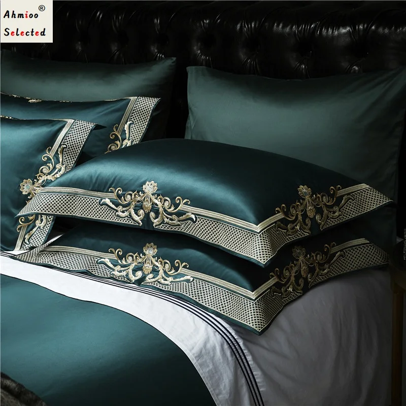 

Italian High-end Luxury Embroidery Comforter Cover Bed Set 1400TC Cotton Duvet Cover Set Silkly Bedding set Bedspread Flatsheet