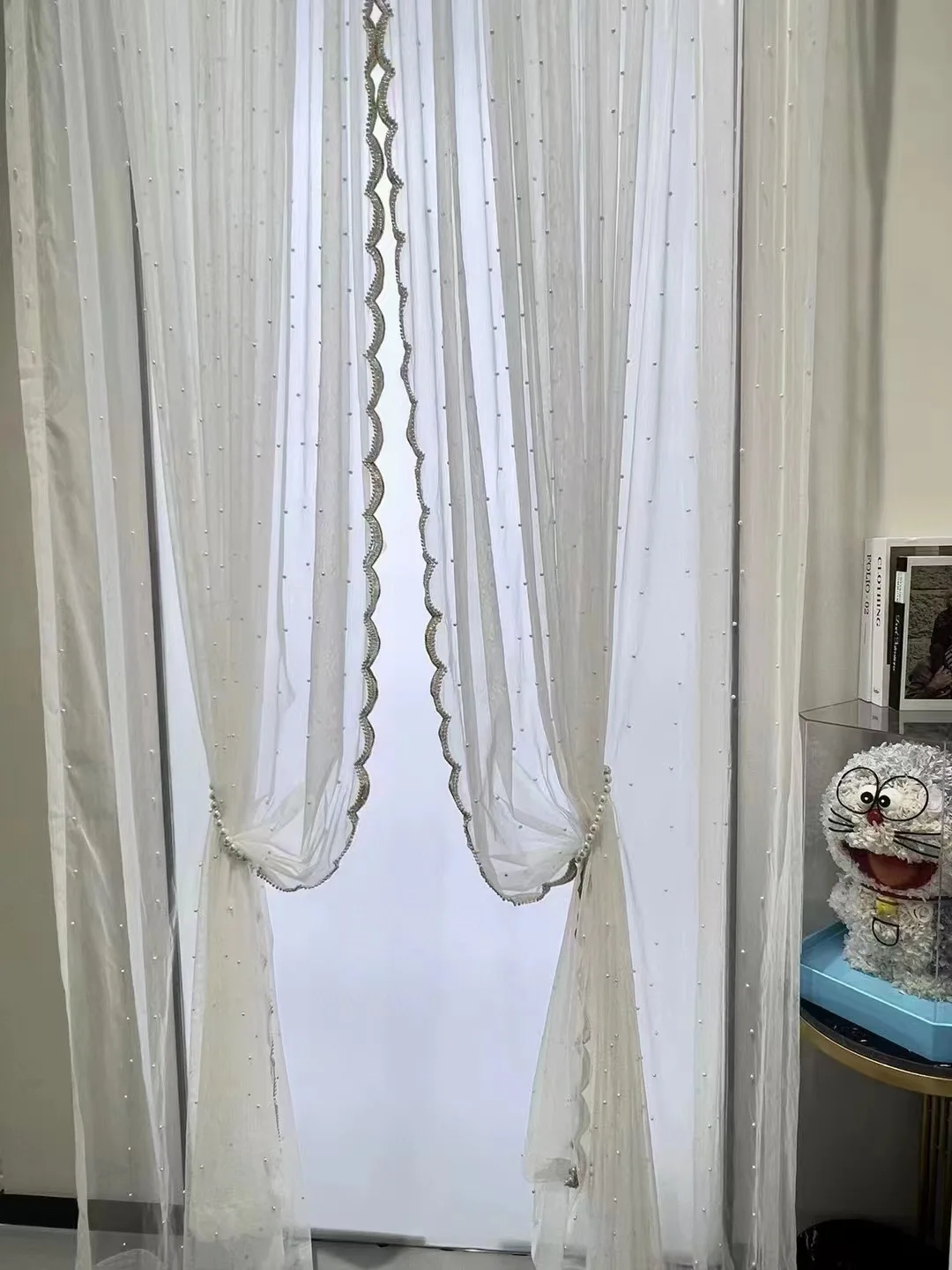 2pcs New Style Pipe Beaded Embroidered Window Screen Nailed Beaded Curtains for Bedroom Living Room Decoration Partition Curtain