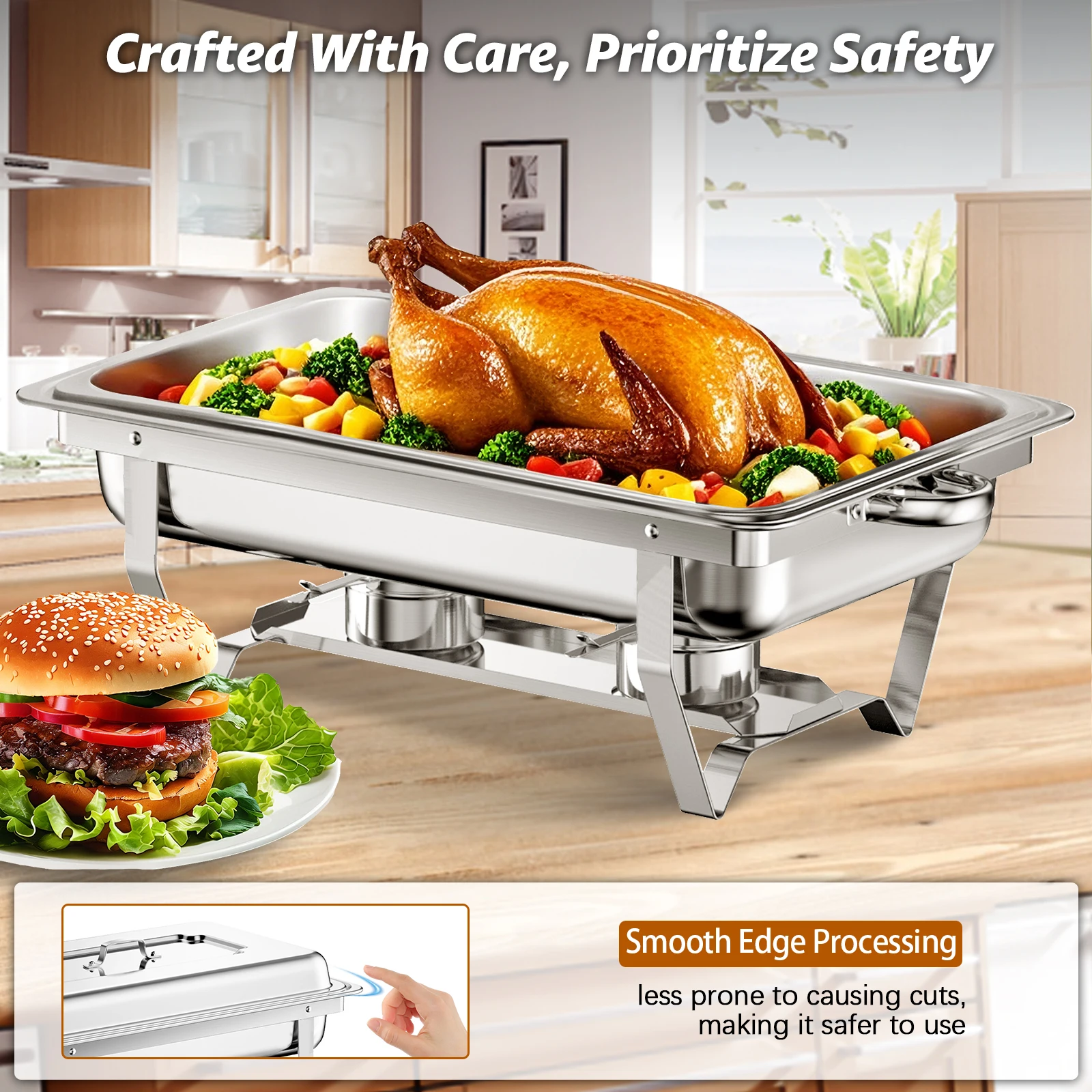 BHB 5 Pack Chafing Dishes for Buffet, 8QT Chafing Dish Buffet Set, Roll Edge Designed Mirror-Like Polished Finish Food Warmers for Parties, Birthday, Holiday Parties, Church Events, Etc