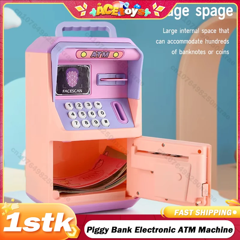 Piggy Bank Electronic ATM Machine Password Pretend House Play Safe Box Money Bank ATM Music Coin Box Cartoon Bank Cash Saving