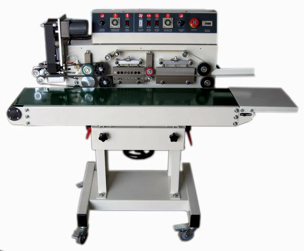 SPM-100PA Automatic Horizontal Continuous Vacuum Band Sealer with hot stamp ribbon printing