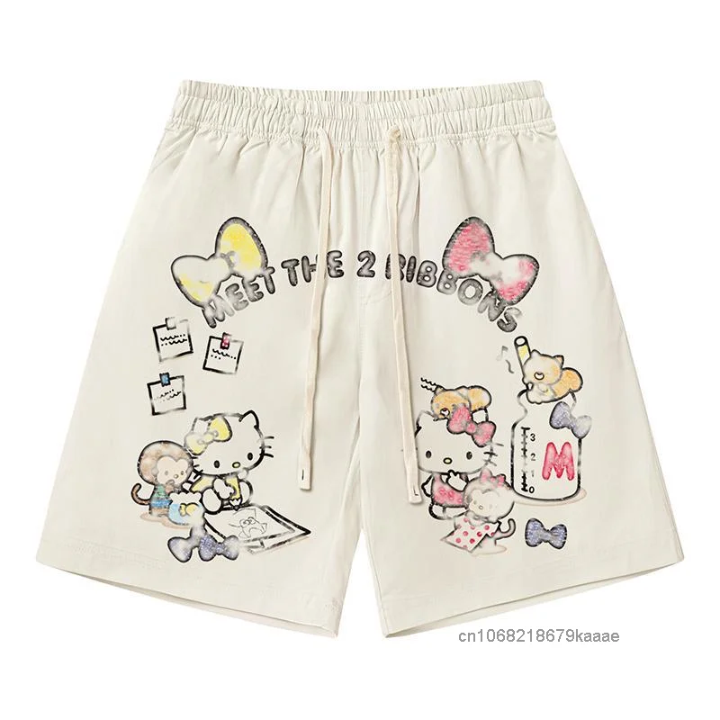 Sanrio Hello Kitty Print Casual Shorts Vrouwen Zomer Losse Sport Vijf Kwart Broek Japanse Stijl Schattige Y 2K Meisje Shorts