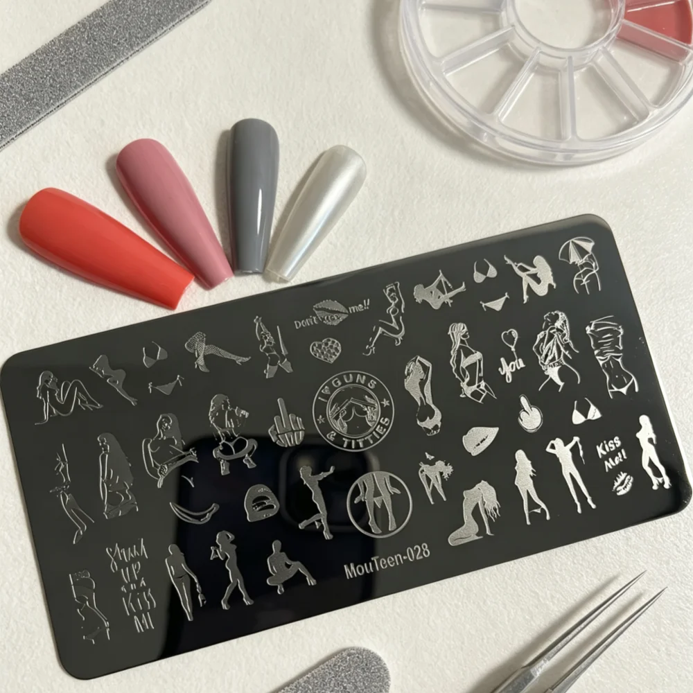 MouTeen028 Artistic Female Figure Nail Stamping Plate,Stylish Women Silhouette Nail Art Stencil Stample Template for Nail Art