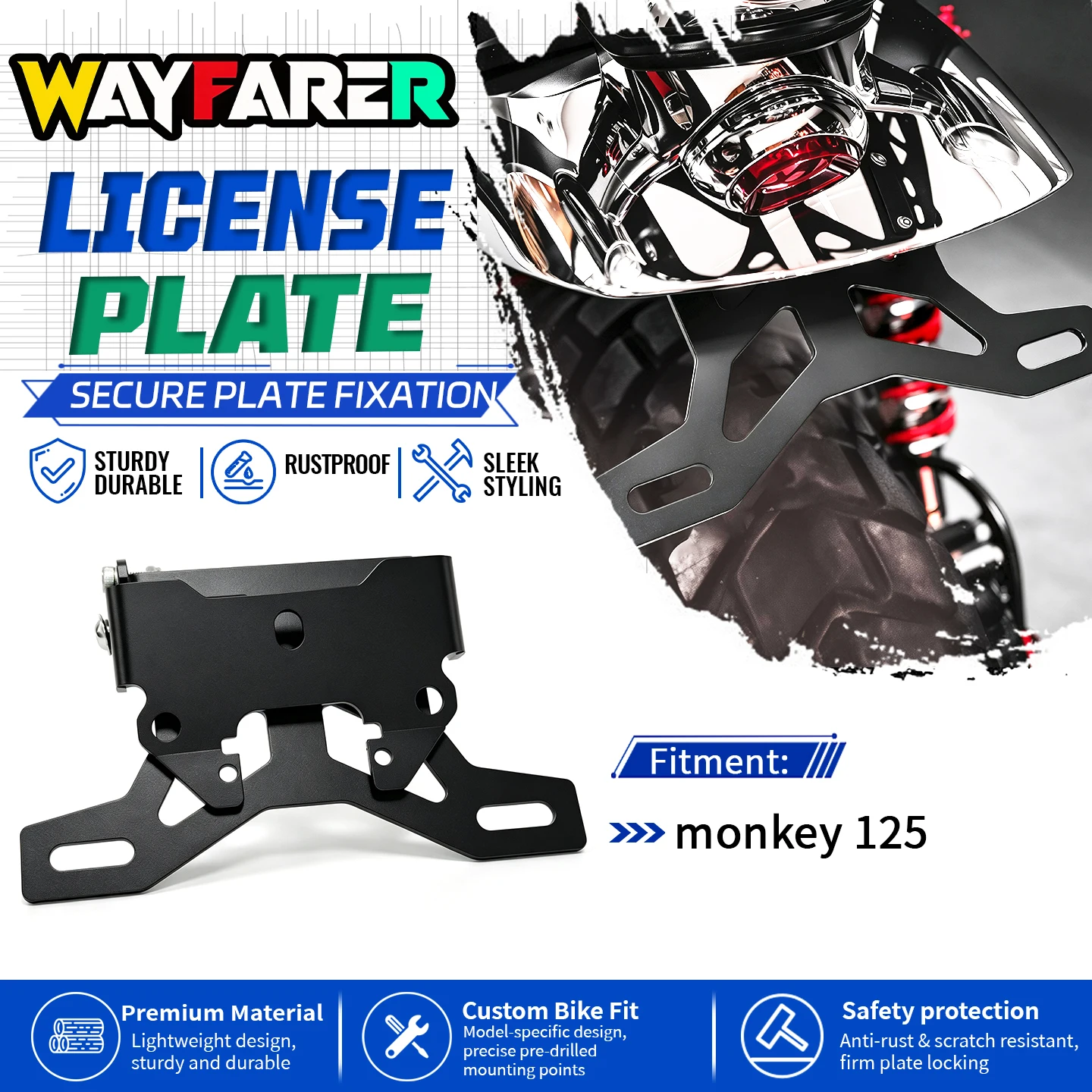 support-de-plaque-d'immatriculation-pour-monkey-125-monkey125-2018-2023-accessoires-de-moto-support-arriere-eclairage-led-eliminateur-de-garde-boue