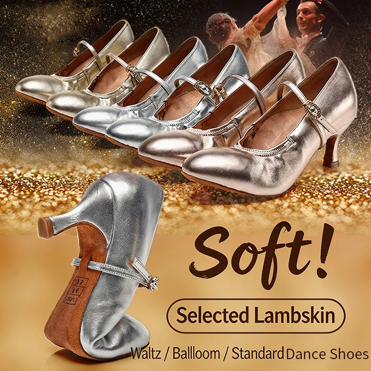 Vennystyle Latin Dance Costume - Women's Premium Lamb Leather Soft Sole Standard Ballroom Practice Shoes, for Waltz & Social Dan