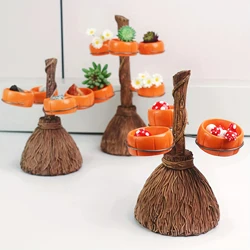 Halloween Pumpkin Snack Tray Detachable Resin Pumpkin Broomstick Candy Holder Suitable for Strawberries Chocolates